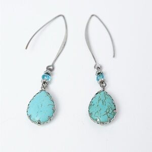 Turquoise and Silver Teardrop Earrings with metal accents